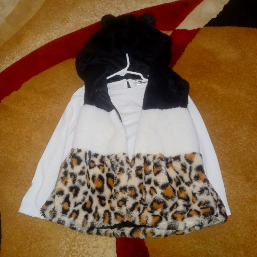 Leopard Print Faux Fur Vest with Black and White Accents